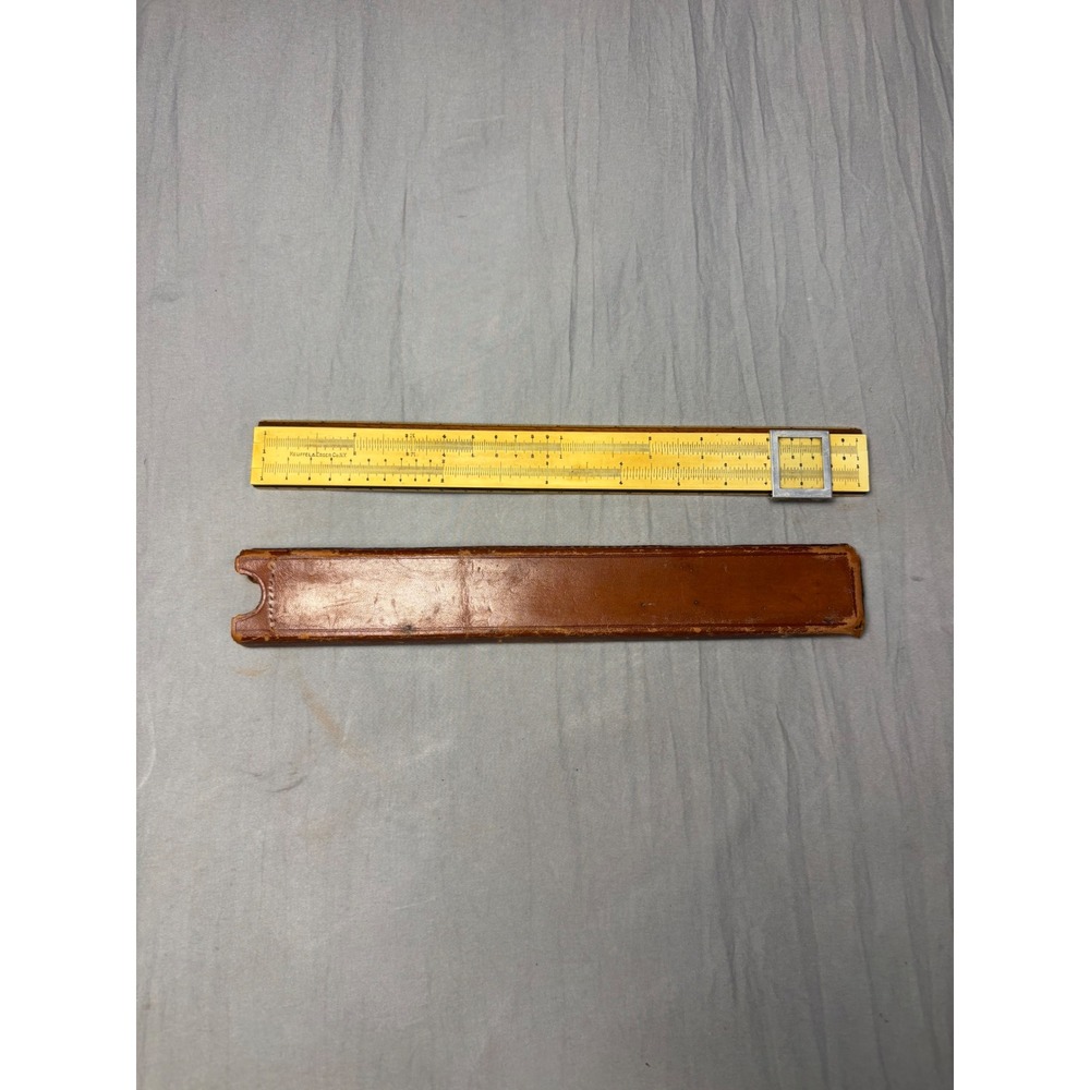 Vintage Keuffel & Esser Co n4053-3 Slide Rule Wood Celluloid with Leather Case